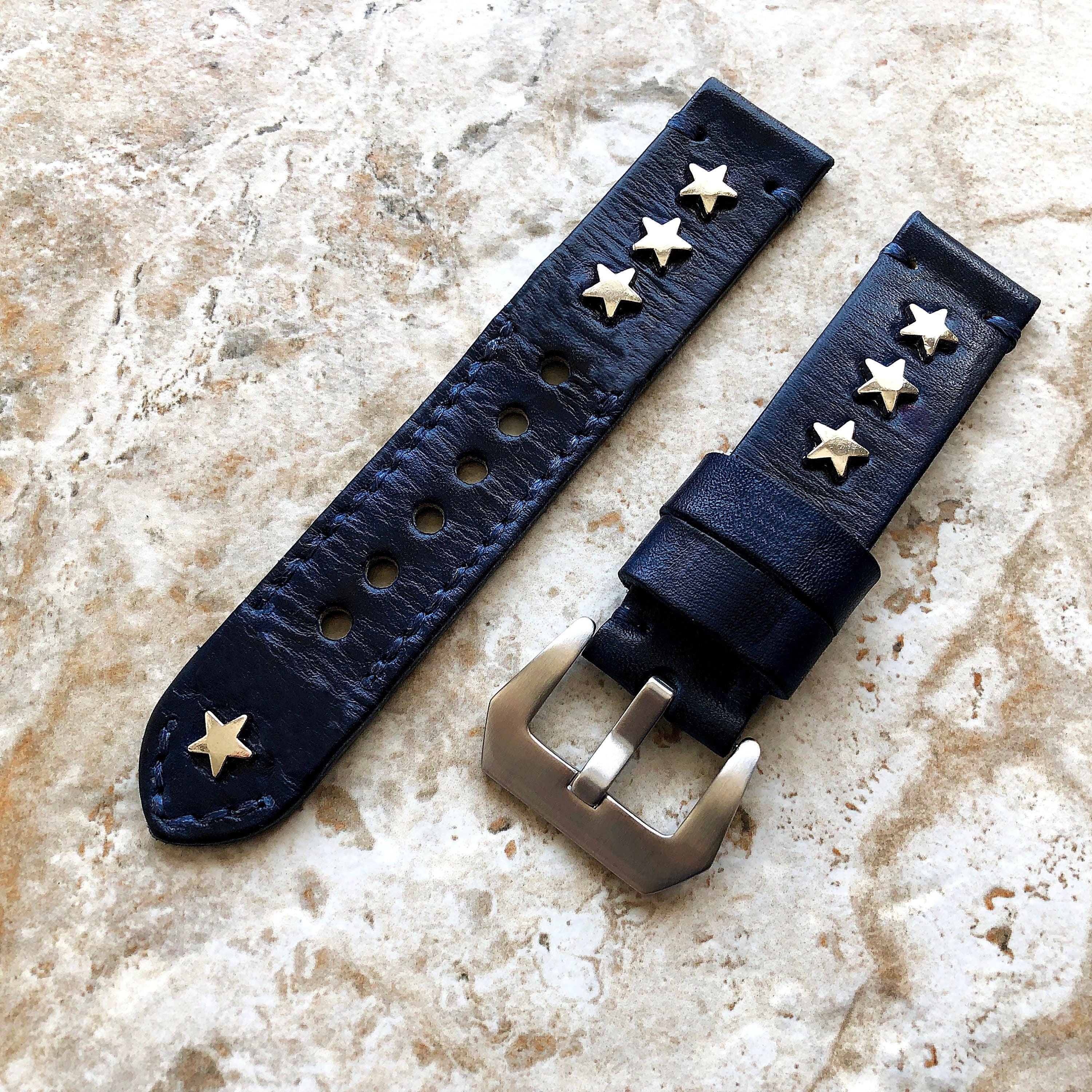 New Leather Watch Band Seven Stars Compatible with Apple Watch Fitbit Versa 2 3 4 Lite Sense 2 Ionic in Silver Rose Gold Black Finish